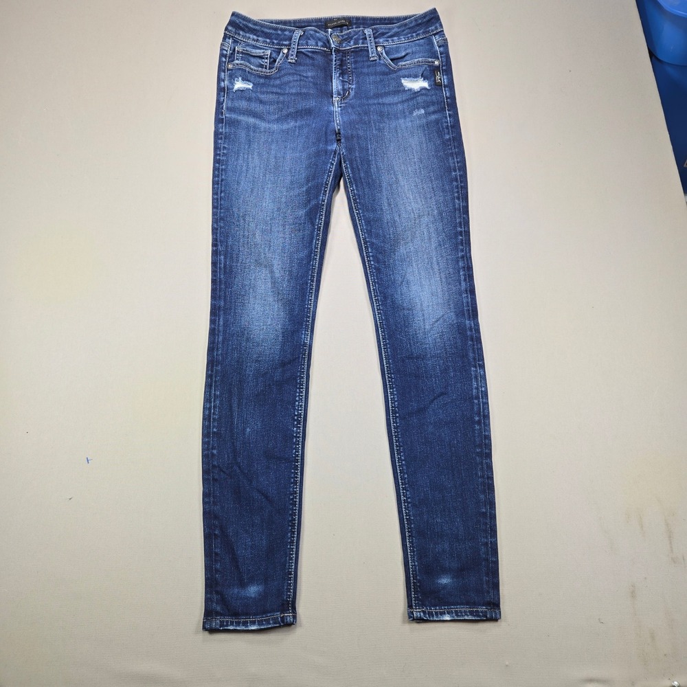 Silver Jeans Co Elyse‎ Skinny Distressed Flap Pocket Blue Denim Women W29 L31